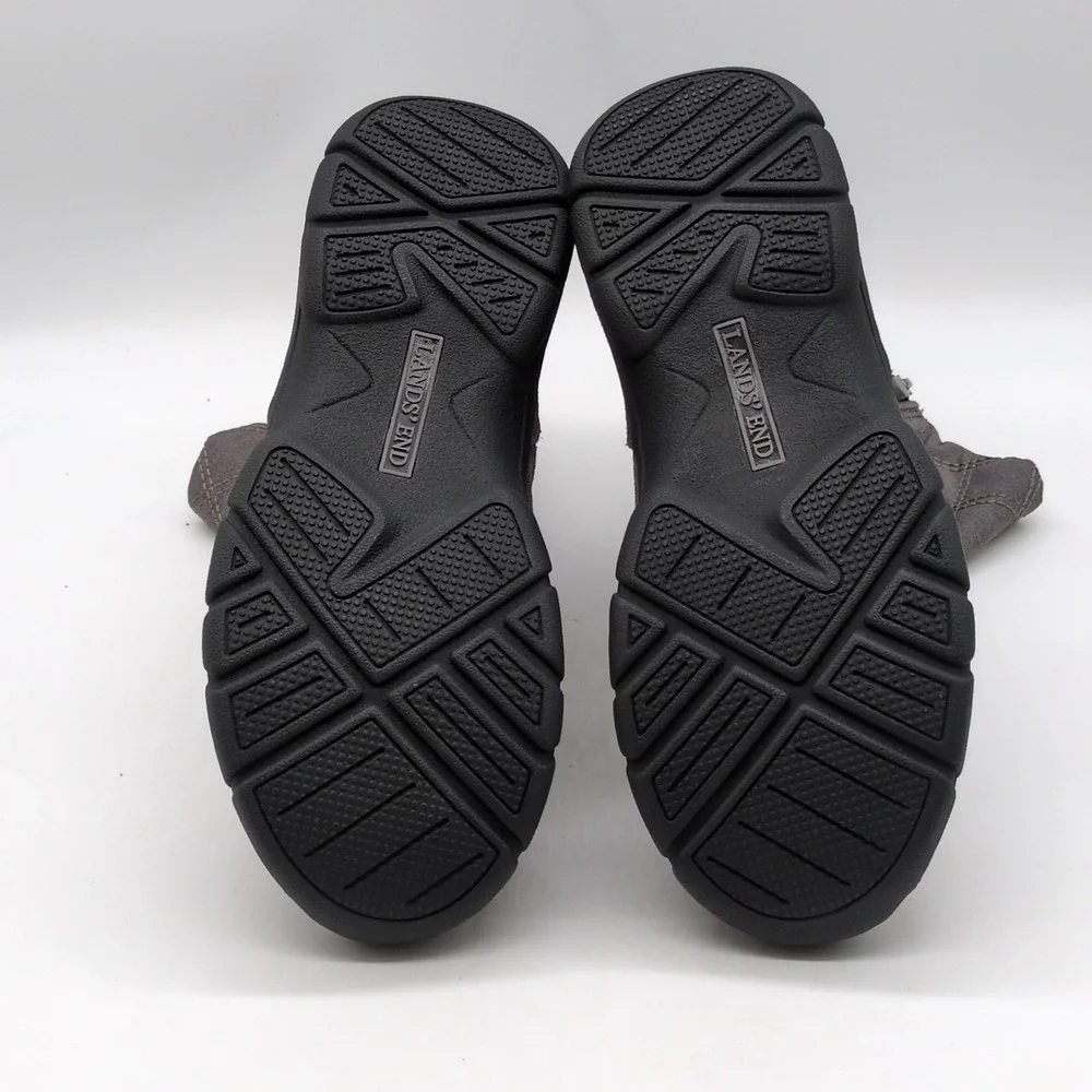 Lands End Shoes Womens Gray 6.5 Suede Winter Boots Quilted Side Zip 503405